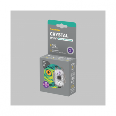 "Armytek" žibinutvėlis Crystal WUV Grey / White & Ultraviolet / 150 lm & 325 mW (365 nm) / headband / lanyard / built-in Li-Pol battery 4