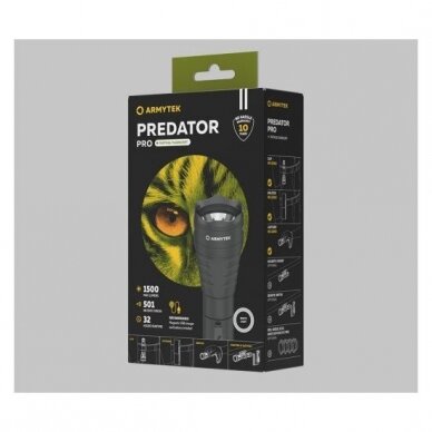 "Armytek" žibinutvėlis Predator Pro Magnet USB / White / 1500 lm / 5°:40° / 1x18650 (incl.) 3