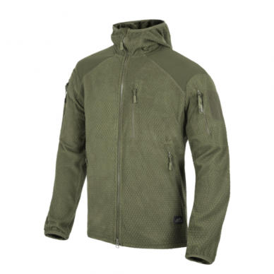 "Helikon" Flisinis džemperis - ALPHA HOODIE Jacket - Grid Fleece - Olive Green (BL-ALH-FG-02)