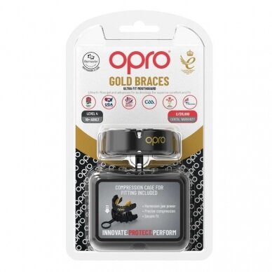 "OPRO" dantų apsauga turintiems breketus Self-Fit Gold Braces - Black/Gold 2