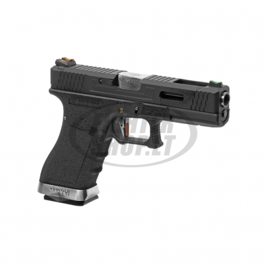 Airsoft - "WE" Šratasvydžio pistoletas - G-Force 17 BK Silver Barrel Metal Version GBB - Black