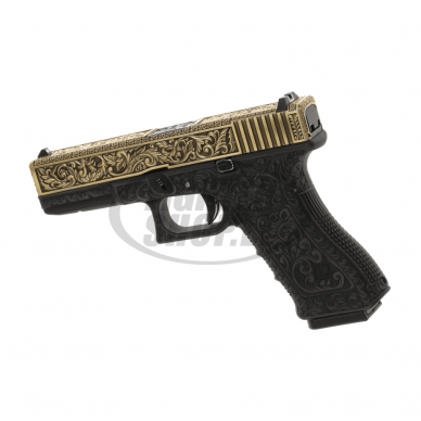 Airsoft - "WE" Šratasvydžio pistoletas - WE17 Etched Metal Version GBB - Gold 4