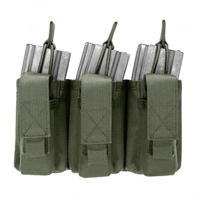 "Warrior" TRIPLE OPEN 5.56MM MAG/BUNGEE RETENTION WITH 3 PISTOL POUCHES – OD GREEN (W-EO-TMOP-TP-OD) 1