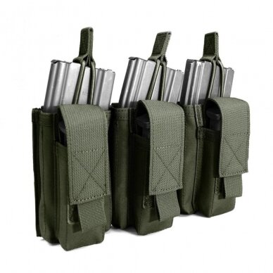 "Warrior" TRIPLE OPEN 5.56MM MAG/BUNGEE RETENTION WITH 3 PISTOL POUCHES – OD GREEN (W-EO-TMOP-TP-OD) 2